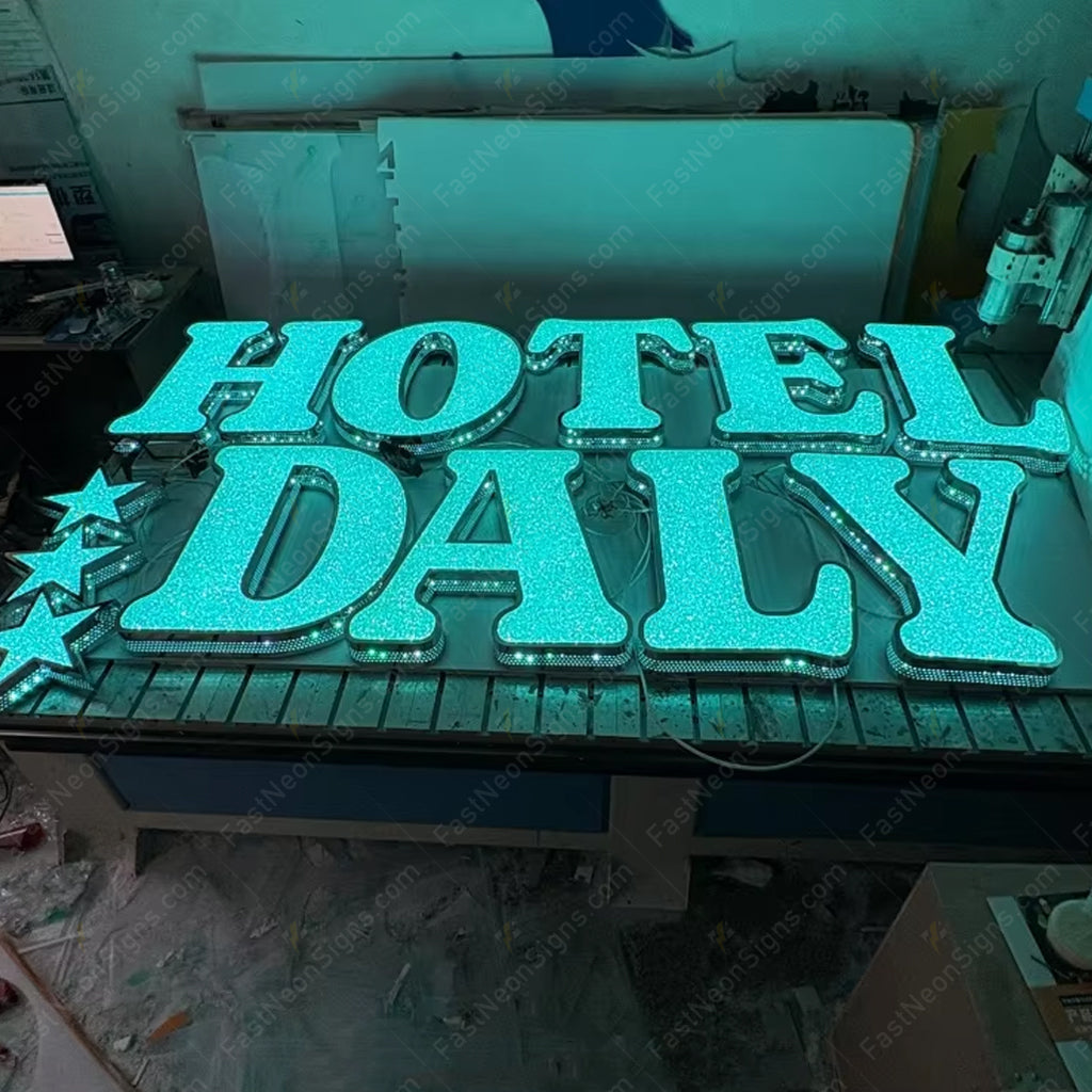 Custom Acrylic Diamond LED Branding Letters with Punching Sides - Stainless Steel Illuminated Logo Letters Sign