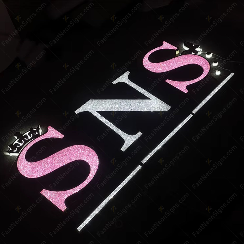 Custom Acrylic Diamond LED Branding Letters with Punching Sides - Stainless Steel Illuminated Logo Letters Sign