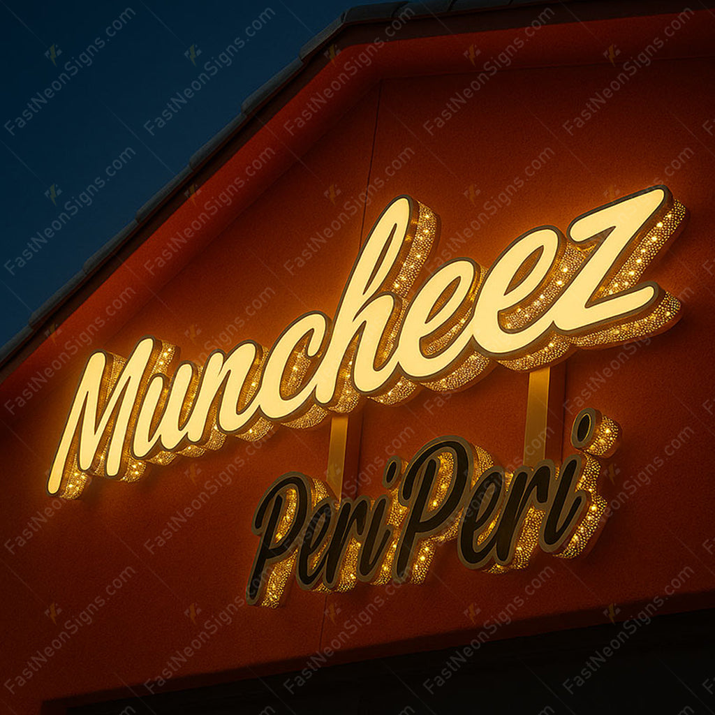 Custom 3D Punching Channel Letters Logo Sign – Integrated Logo & Letters with Side LED Lighting