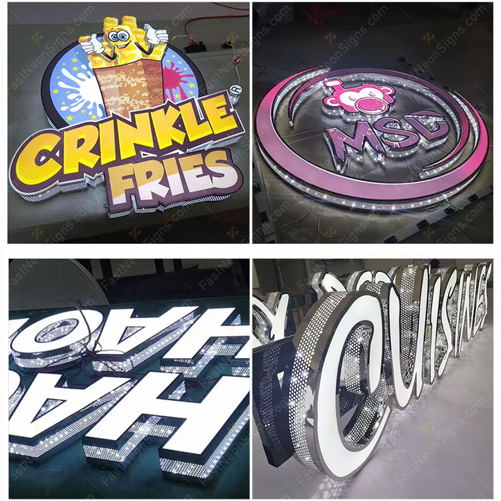 Custom 3D Punching Channel Letters Signs with Metal Mounting Frame – Side Lit LED Channel Letters for Business