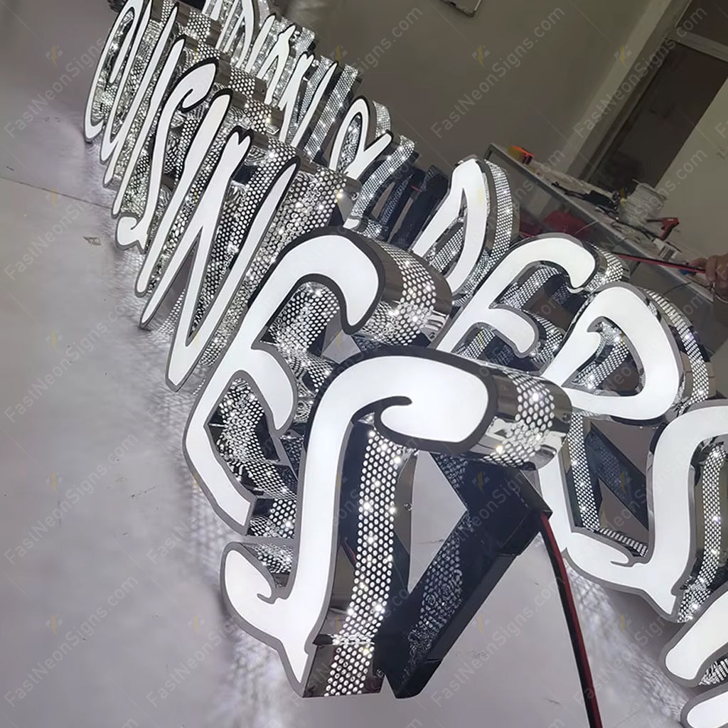 Custom 3D Punching Channel Letters Signs with Metal Mounting Frame – Side Lit LED Channel Letters for Business
