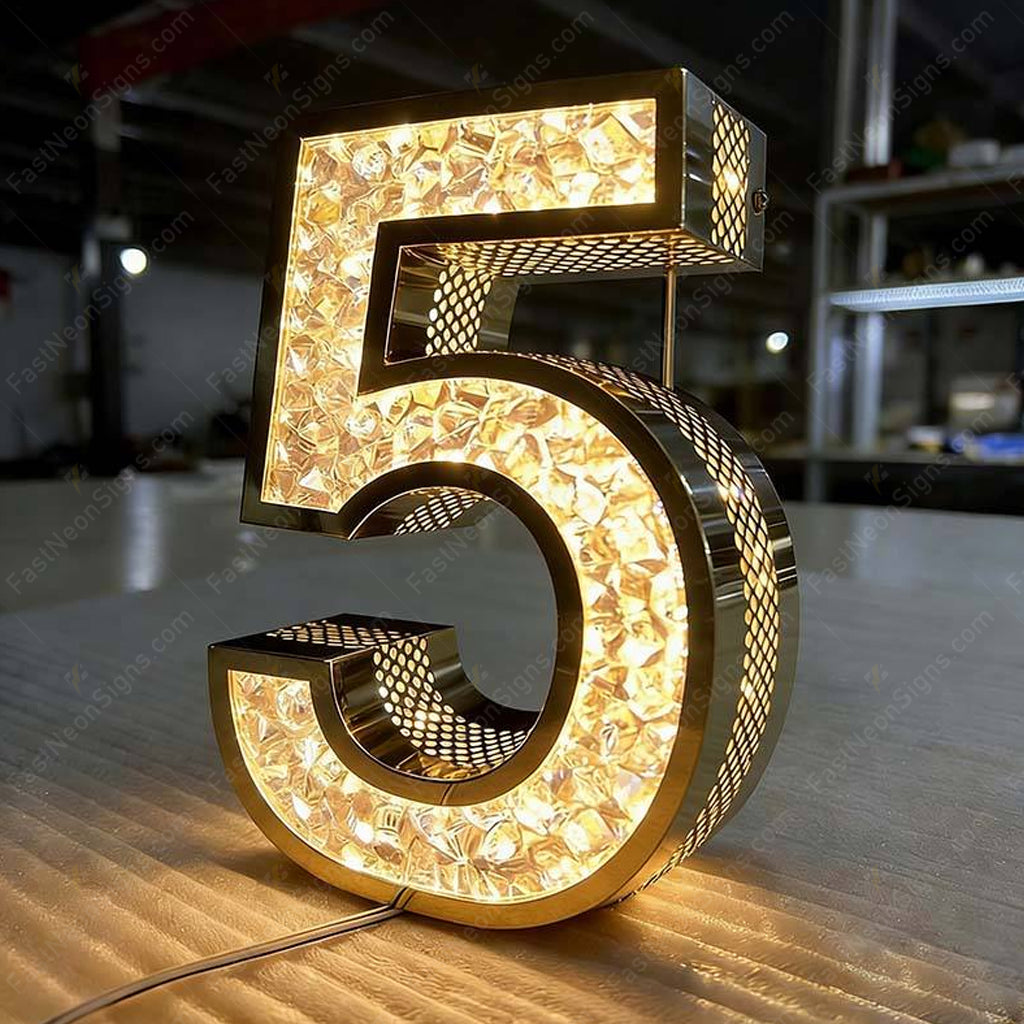 Custom Acrylic Diamond LED Branding Letters with Punching Sides - Stainless Steel Illuminated Logo Letters Sign