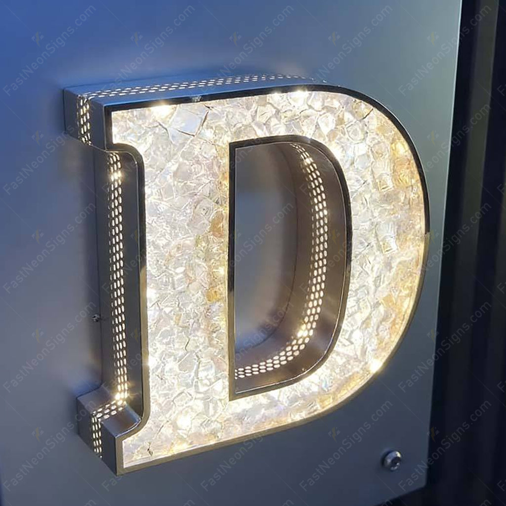 Custom Acrylic Diamond LED Branding Letters with Punching Sides - Stainless Steel Illuminated Logo Letters Sign