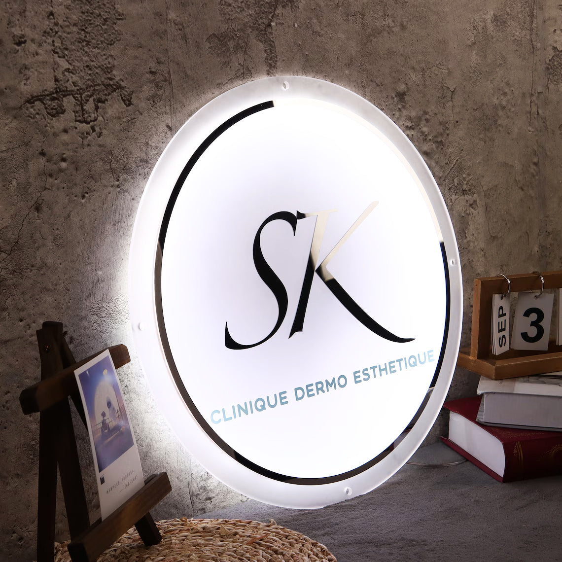 Custom Acrylic Backlit Signs - Frosted Acrylic Business Logo with Gold Mirror Lettering