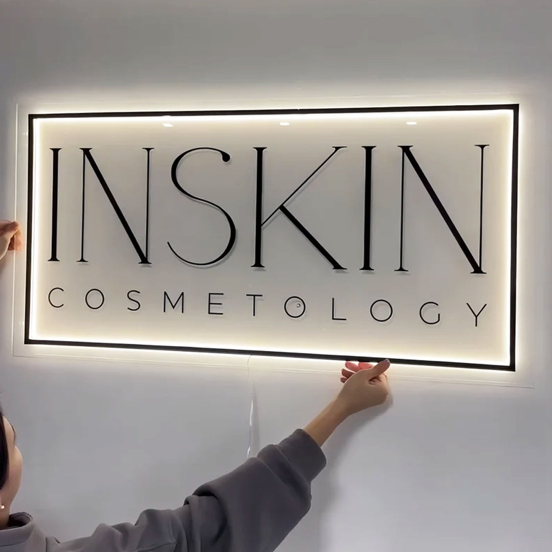 Custom Acrylic Backlit Signs - Rectangle Acrylic Sign with Metal Patch For Store Front, Beauty Shop, Office