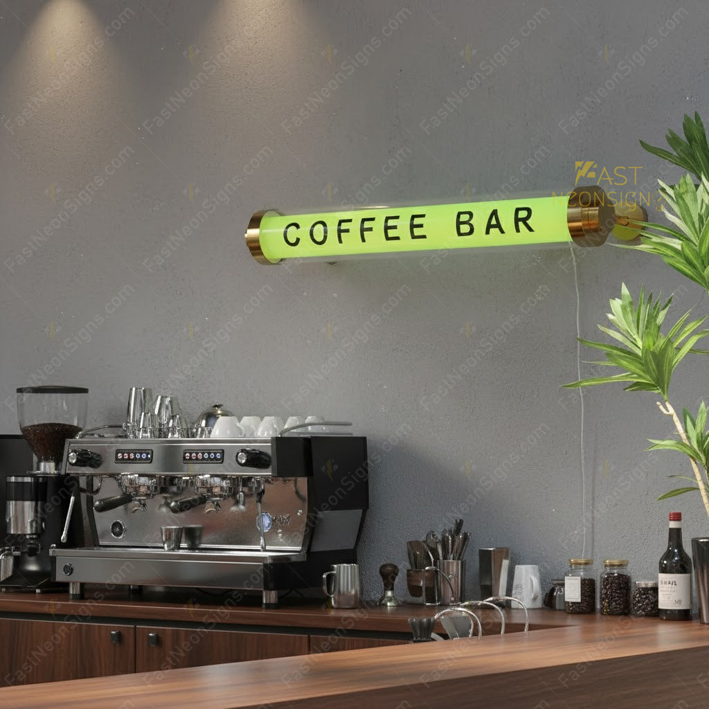 Custom Acrylic Tube Light Box With Gold Bracket– Wall Mount LED Sign for Café, Restaurant, Bar, or Pickup Counter
