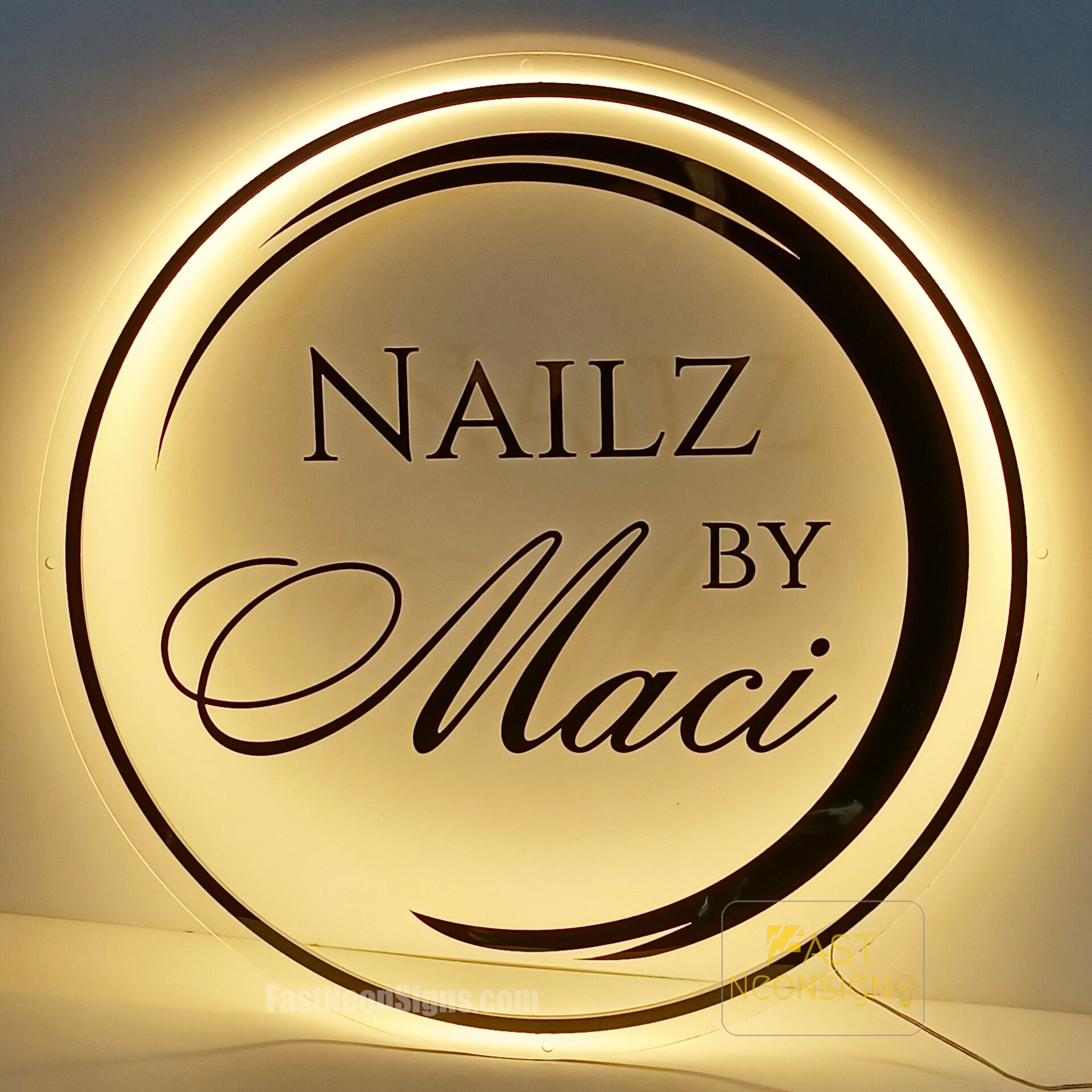 Custom Acrylic Backlit Signs - Frosted Acrylic Business Logo with Gold Mirror Lettering