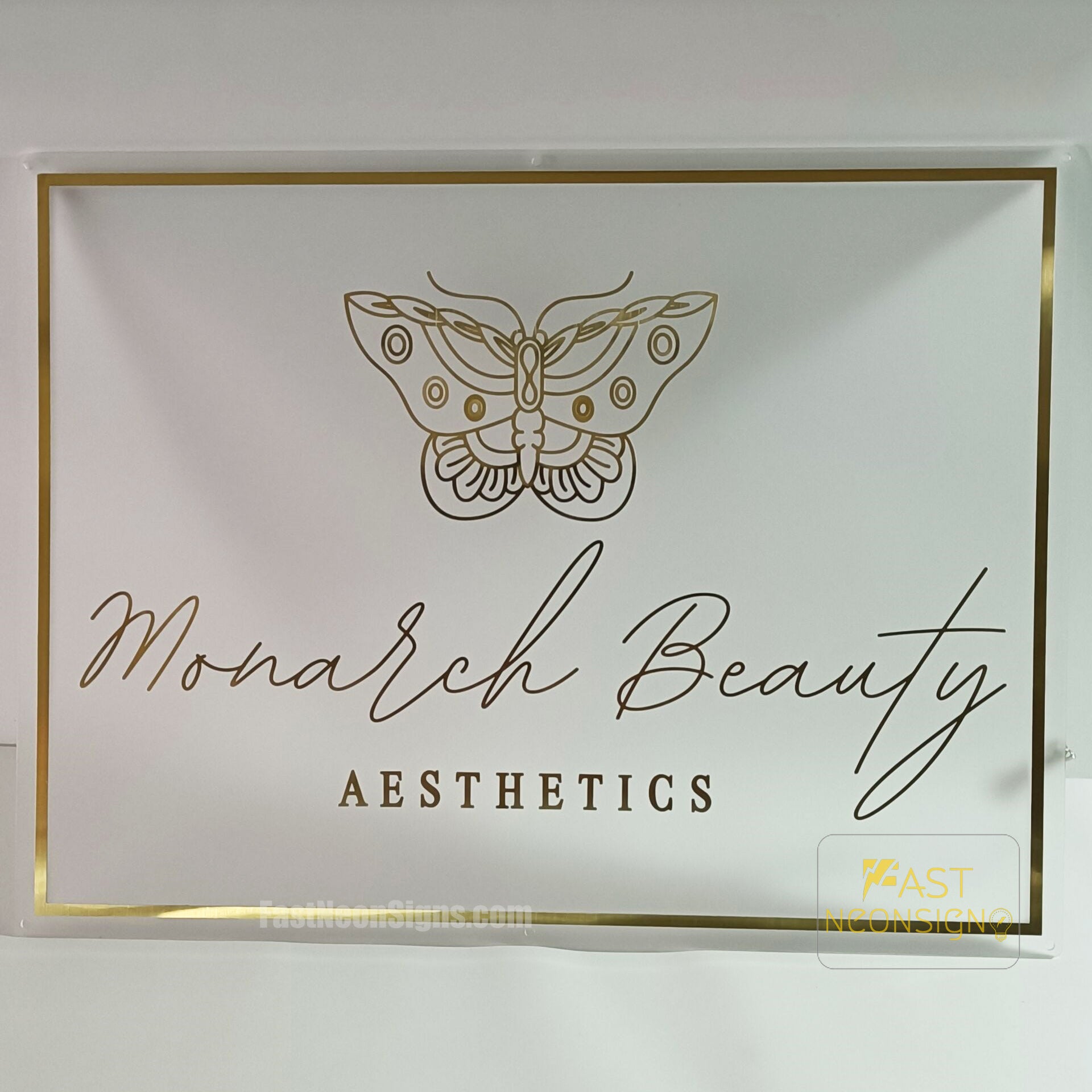 Custom Acrylic Backlit Signs - White Board Acrylic Sign Mirror Gold Logo For Business