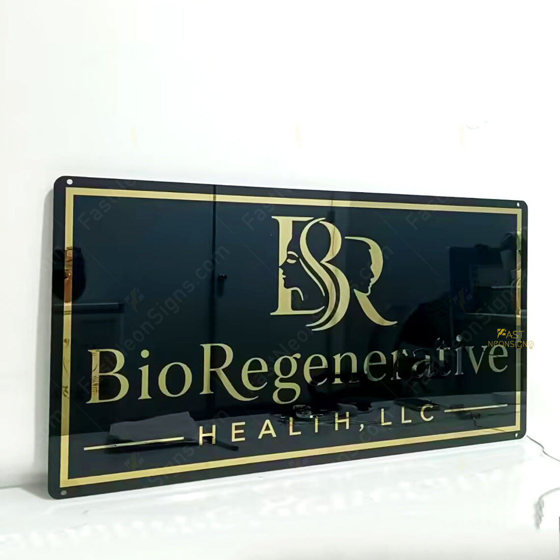 Custom Acrylic Backlit Signs - Gold Logo Black Acrylic Sign For Business Event