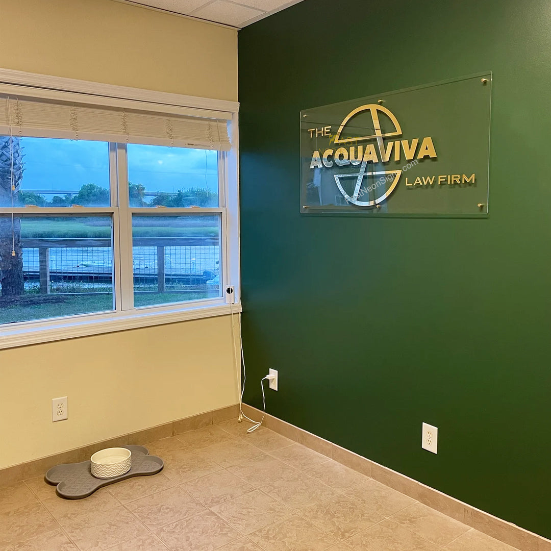 Custom Acrylic Brand Signs - Metal Patch Gold Edge Acrylic Sign For Store Front, Beauty Shop, Office