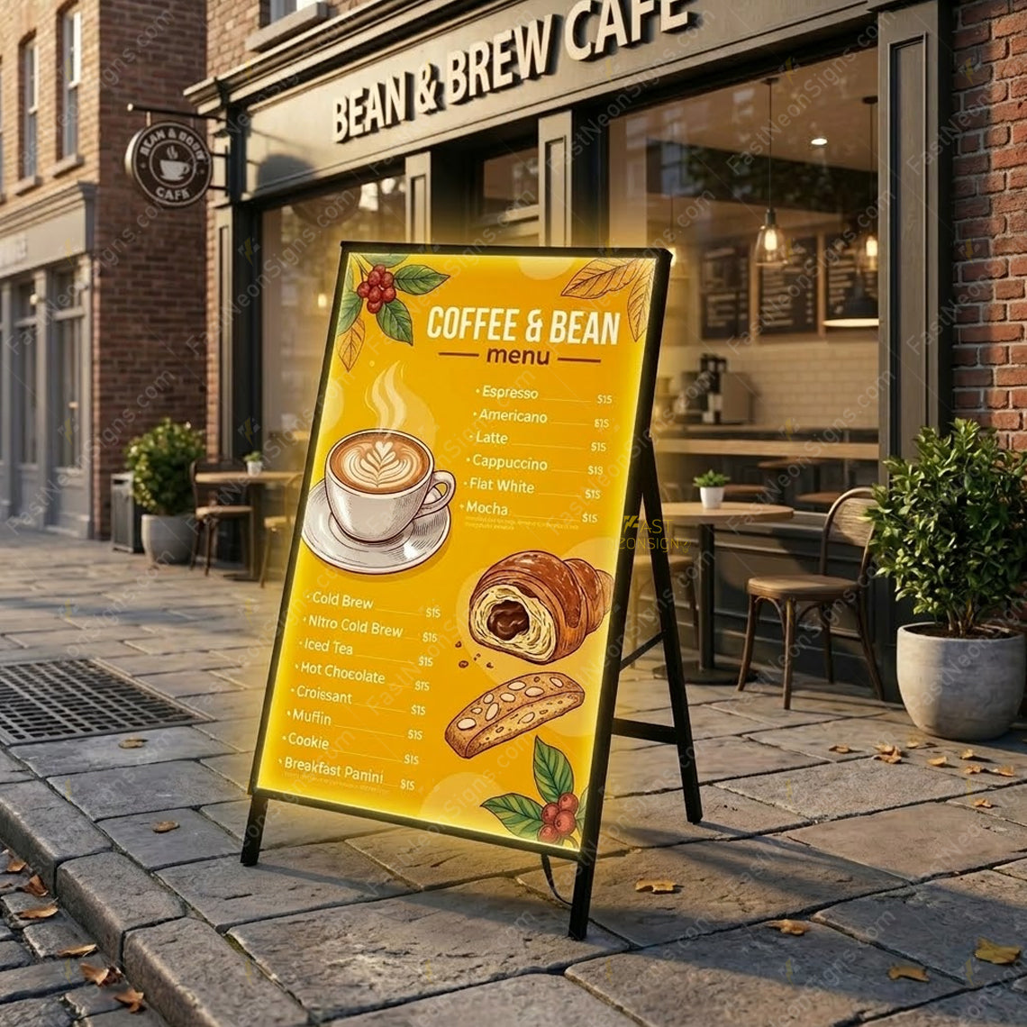 Custom A-Frame LED Poster Stand | Folding Sidewalk Light Box for