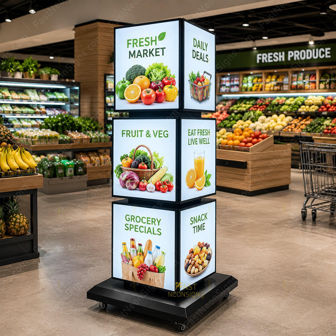 Custom 3-Tier Rotating Cube LED Light Box Display – Poster Standing LED Display for Business Promotions