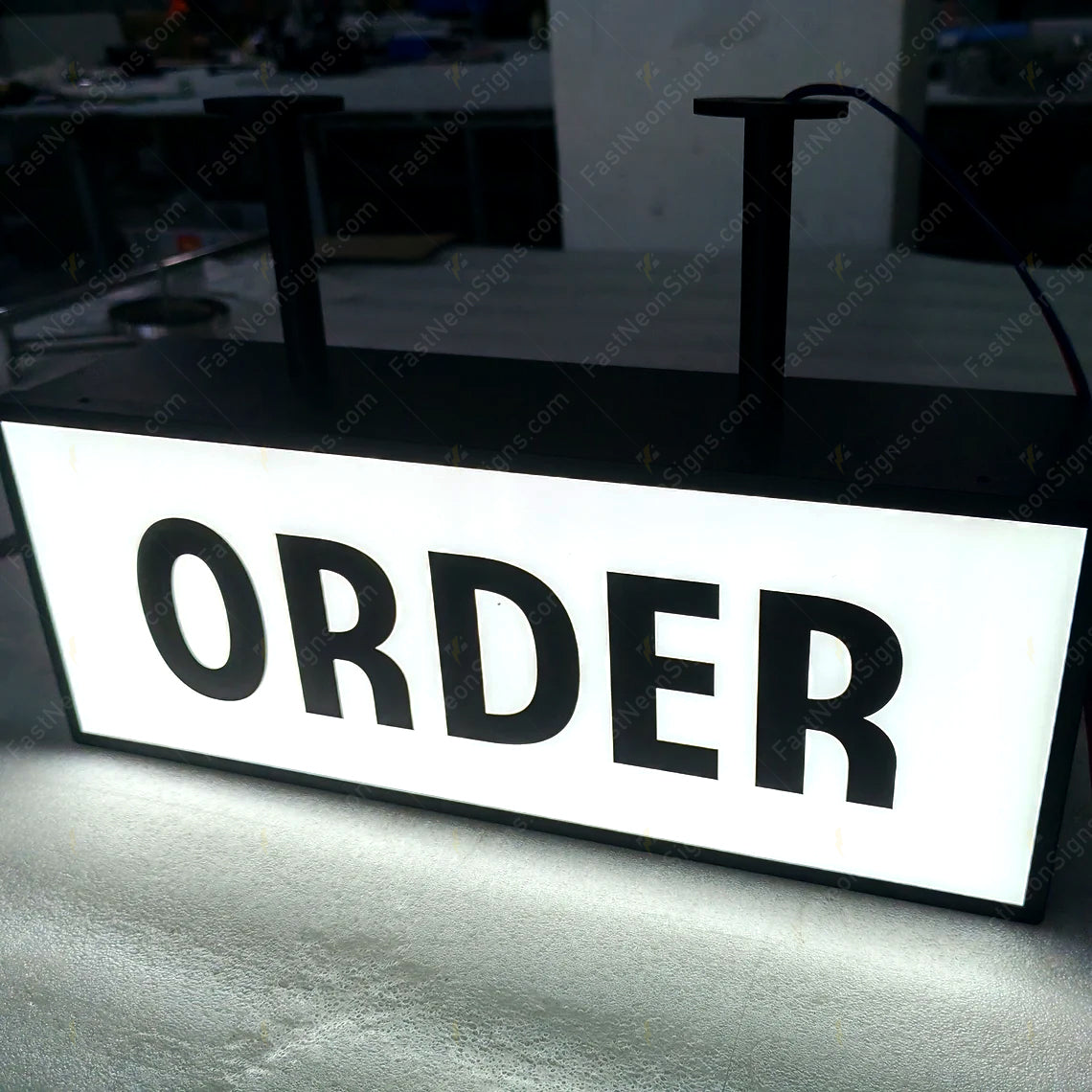 Custom Hanging Acrylic Lightbox Sign with Metal Frame – Ceiling Mount LED Sign for Café, Restaurant, Bar, or Pickup Counter