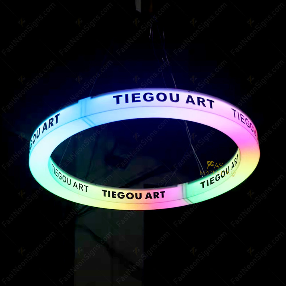 Custom Circular Acrylic RGB Neon Light Sign – Halo-style Hanging Ring Display for Shops & Exhibitions
