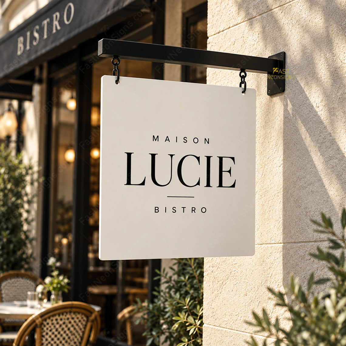 Custom Double-Sided Metal Projecting Sign – Square Side-Mounted Blade Sign for Shops & Businesses