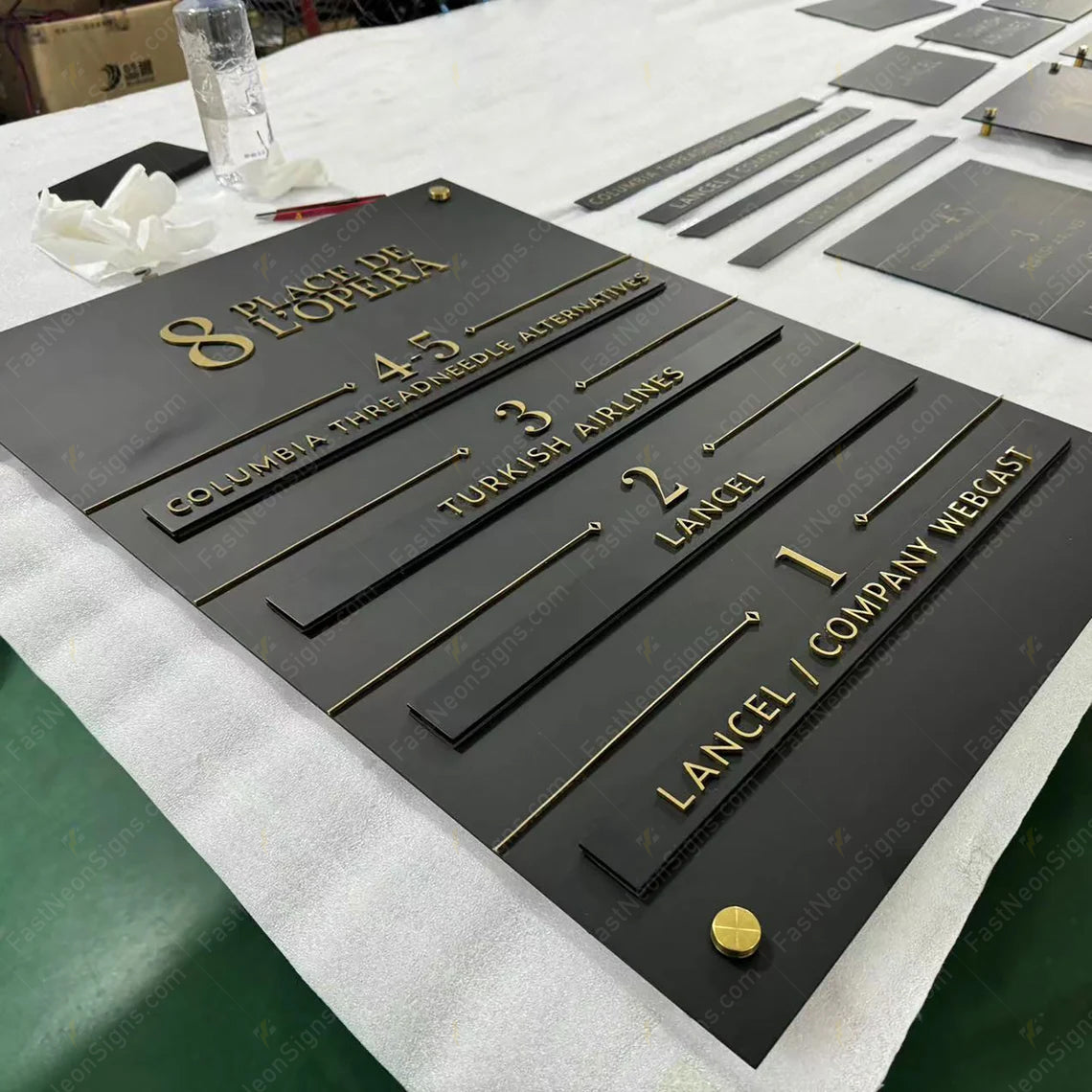 Custom Acrylic Directory Sign with Metal Nameplates | Personalized Building Floor Sign | Office Directory Board with 3D Gold Letters
