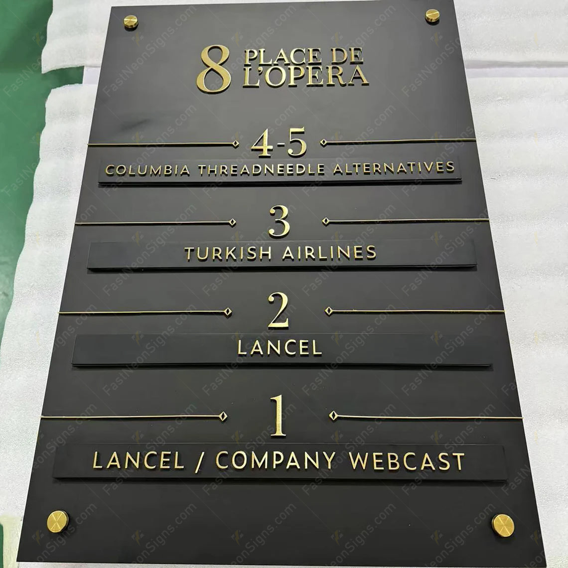 Custom Acrylic Directory Sign with Metal Nameplates | Personalized Building Floor Sign | Office Directory Board with 3D Gold Letters