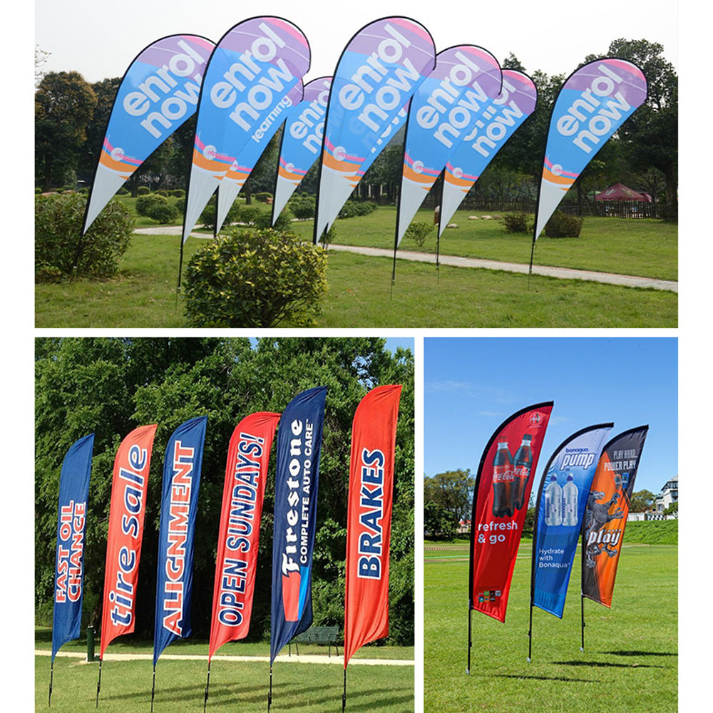 Custom Business Advertising Flags - Feather Flag with Easy to Assemble Pole Set and a Ground Stake