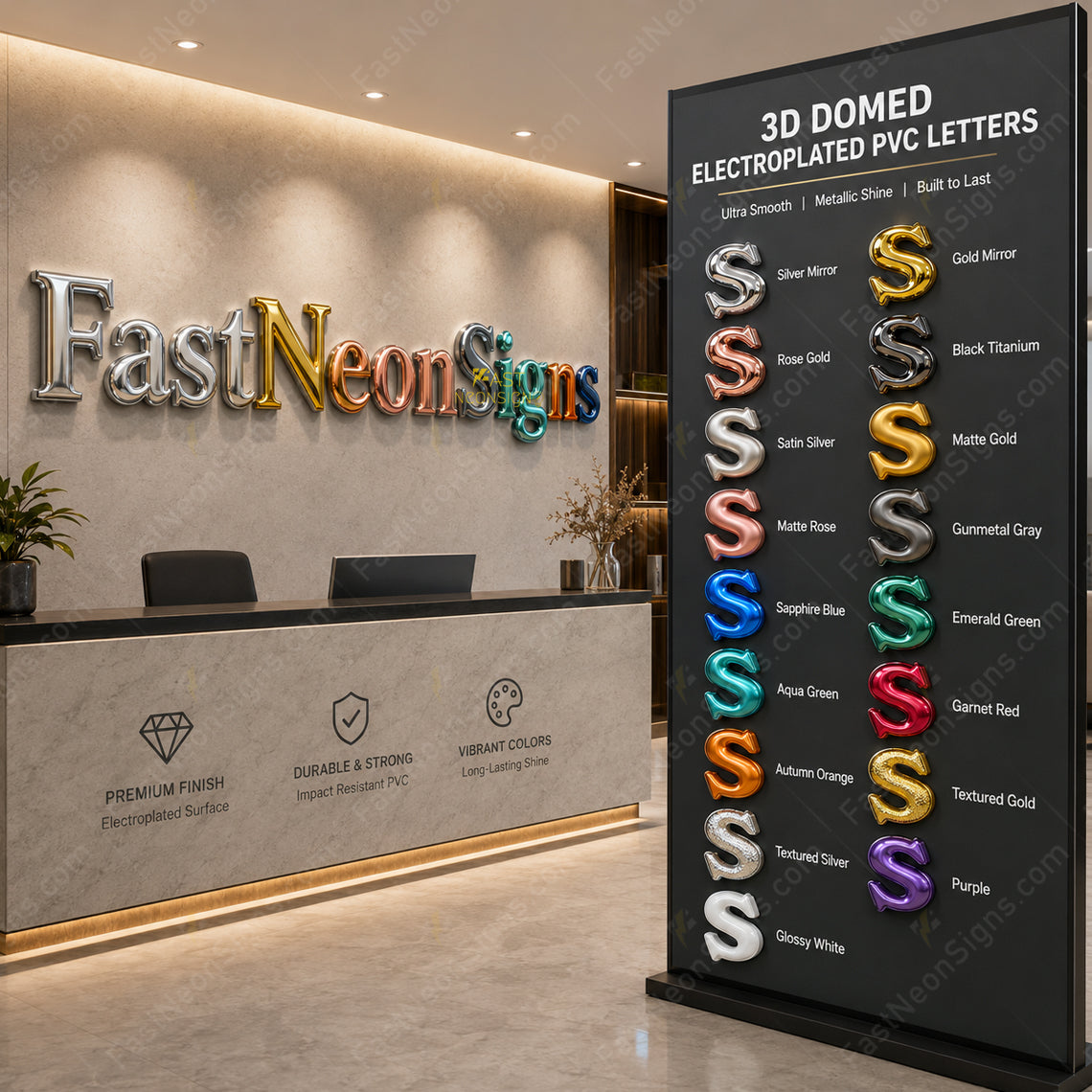 Custom 3D Domed PVC Letters Brand Sign - Electroplated Logo Sign for Reception Walls