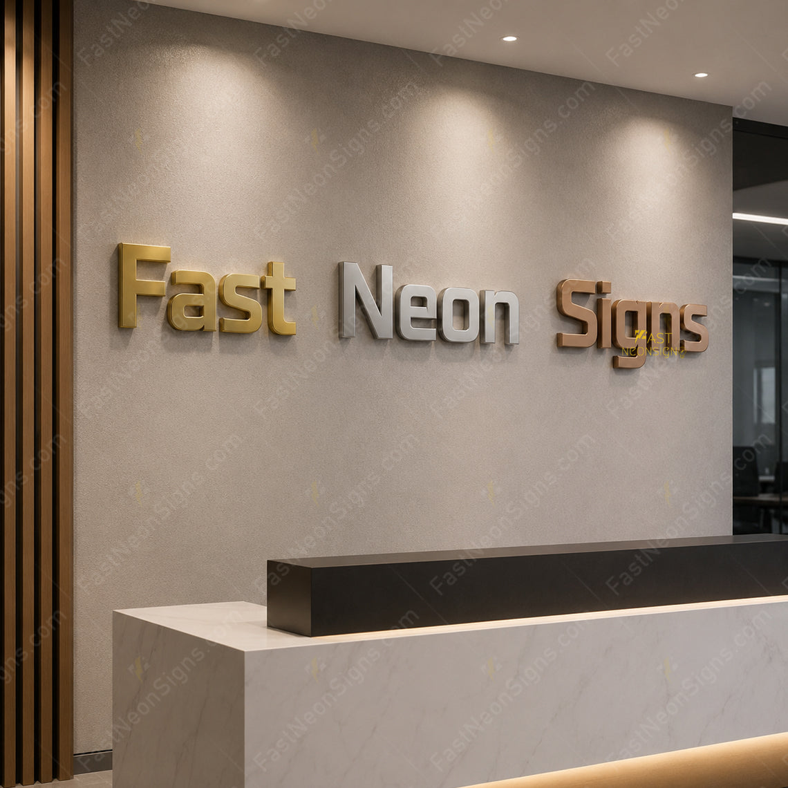 Custom 2D Flat PVC Letters Brand Sign - Metal Finish Logo Sign for Business, front desks, lobbies