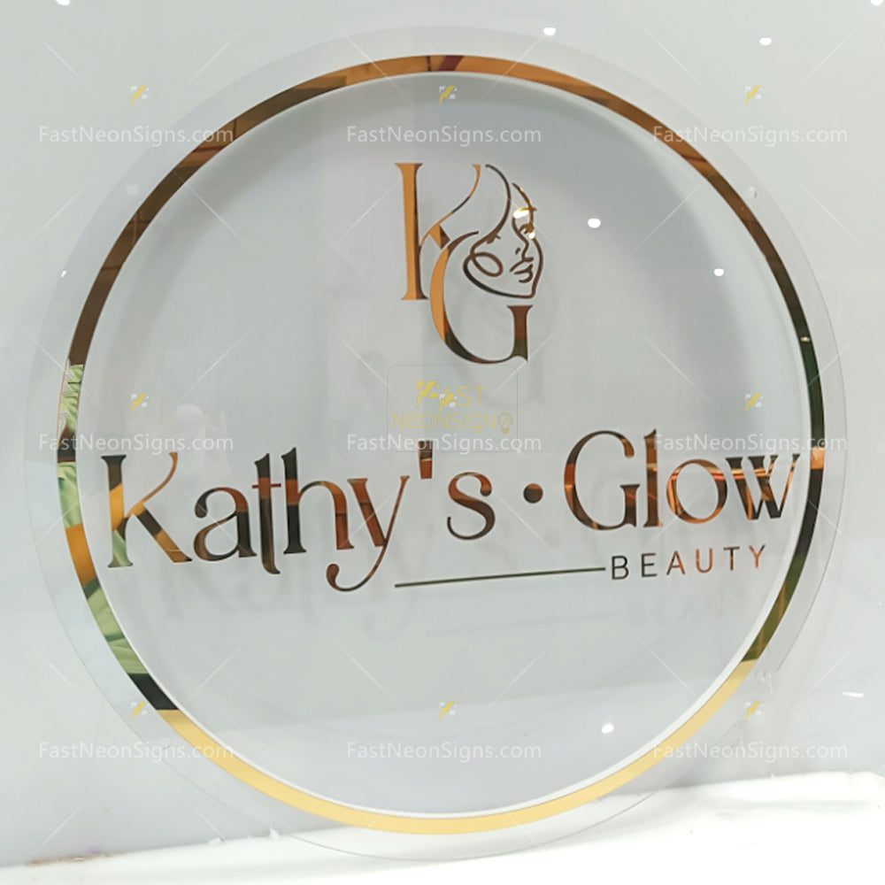 Custom Acrylic Brand Signs - Metal Patch Gold Edge Acrylic Sign For Store Front, Beauty Shop, Office
