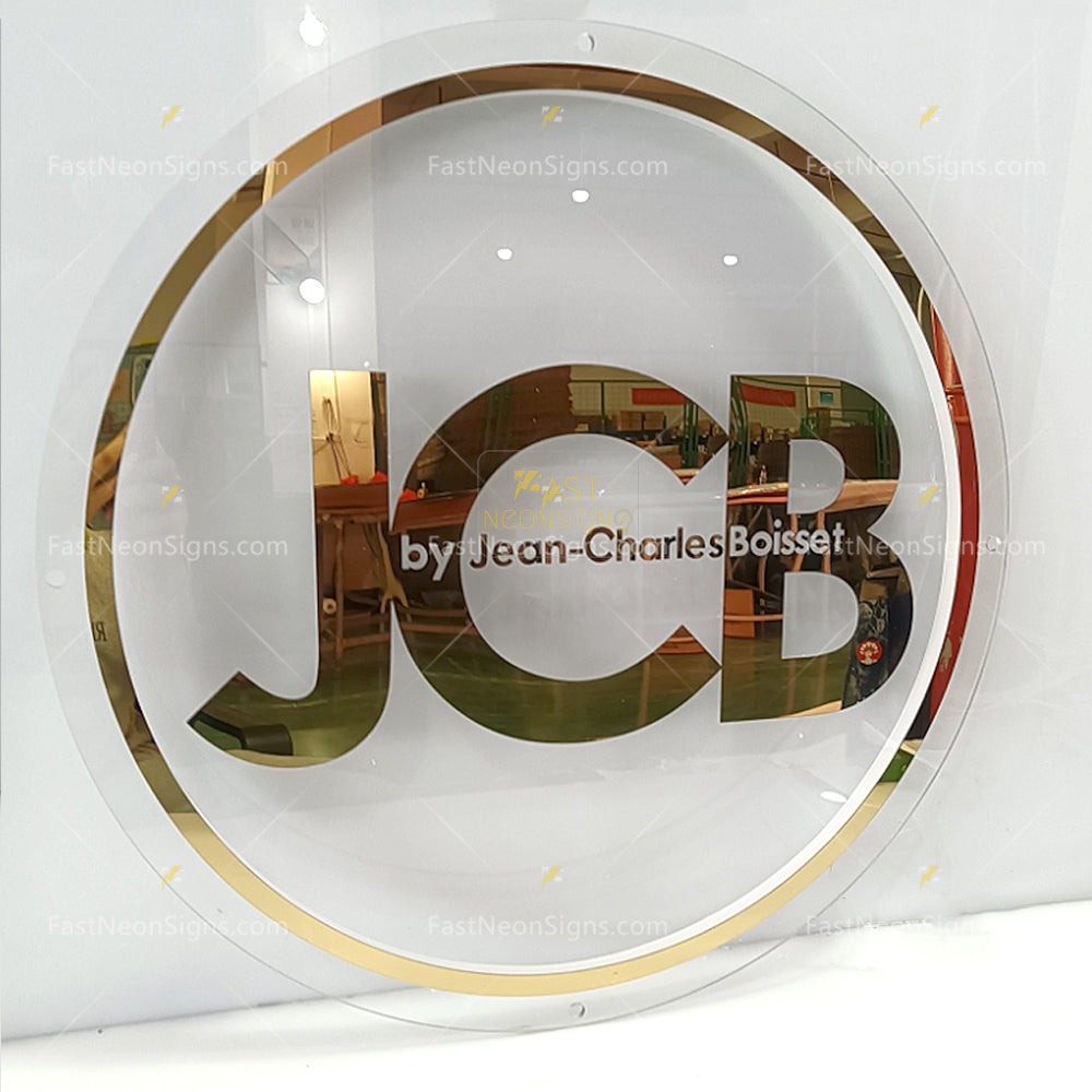 Custom Acrylic Brand Signs - Metal Patch Gold Edge Acrylic Sign For Store Front, Beauty Shop, Office