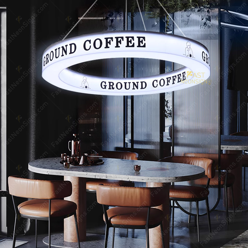 Custom Circular Acrylic RGB Neon Light Sign – Halo-style Hanging Ring Display for Shops & Exhibitions