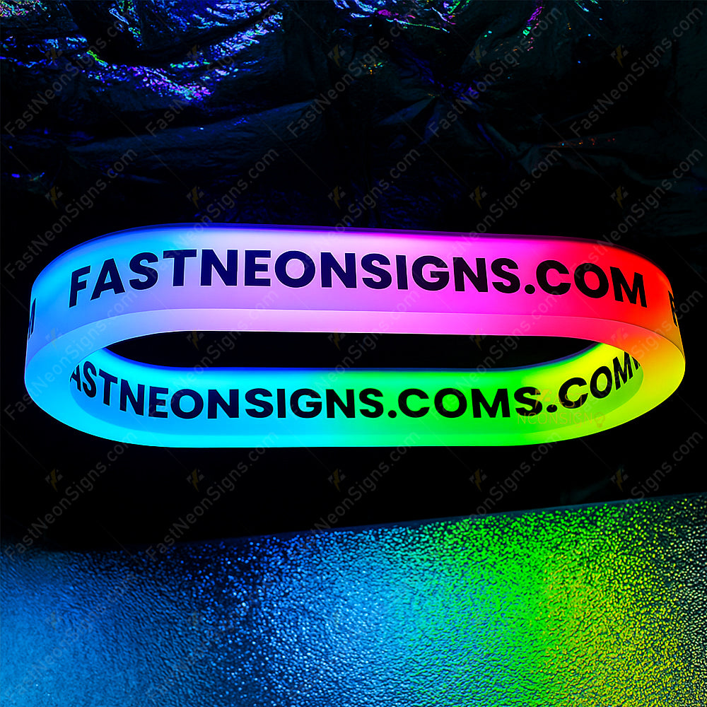 Custom Oval Ring-shaped Acrylic RGB Neon Sign – Halo-style Hanging Display Light Box for Business, Café, Bar, Salon