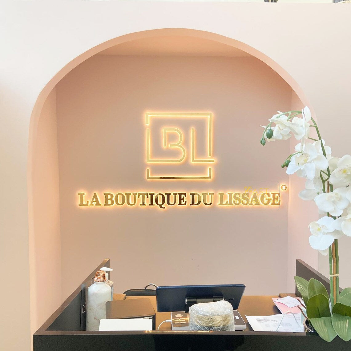 Custom 3D Metal Backlit Sign, Stainless Steel Logo Sign Rose Gold Letter For Business, Interior, Beauty Shop, Nails Salon, Storefront