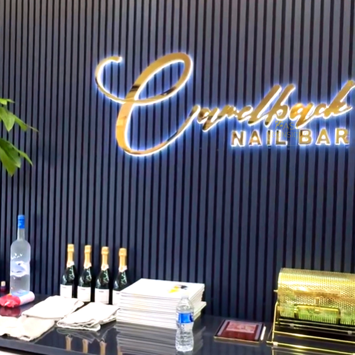 Custom 3D Metal Backlit Sign, Stainless Steel Logo Sign Rose Gold Letter For Business, Interior, Beauty Shop, Nails Salon, Storefront