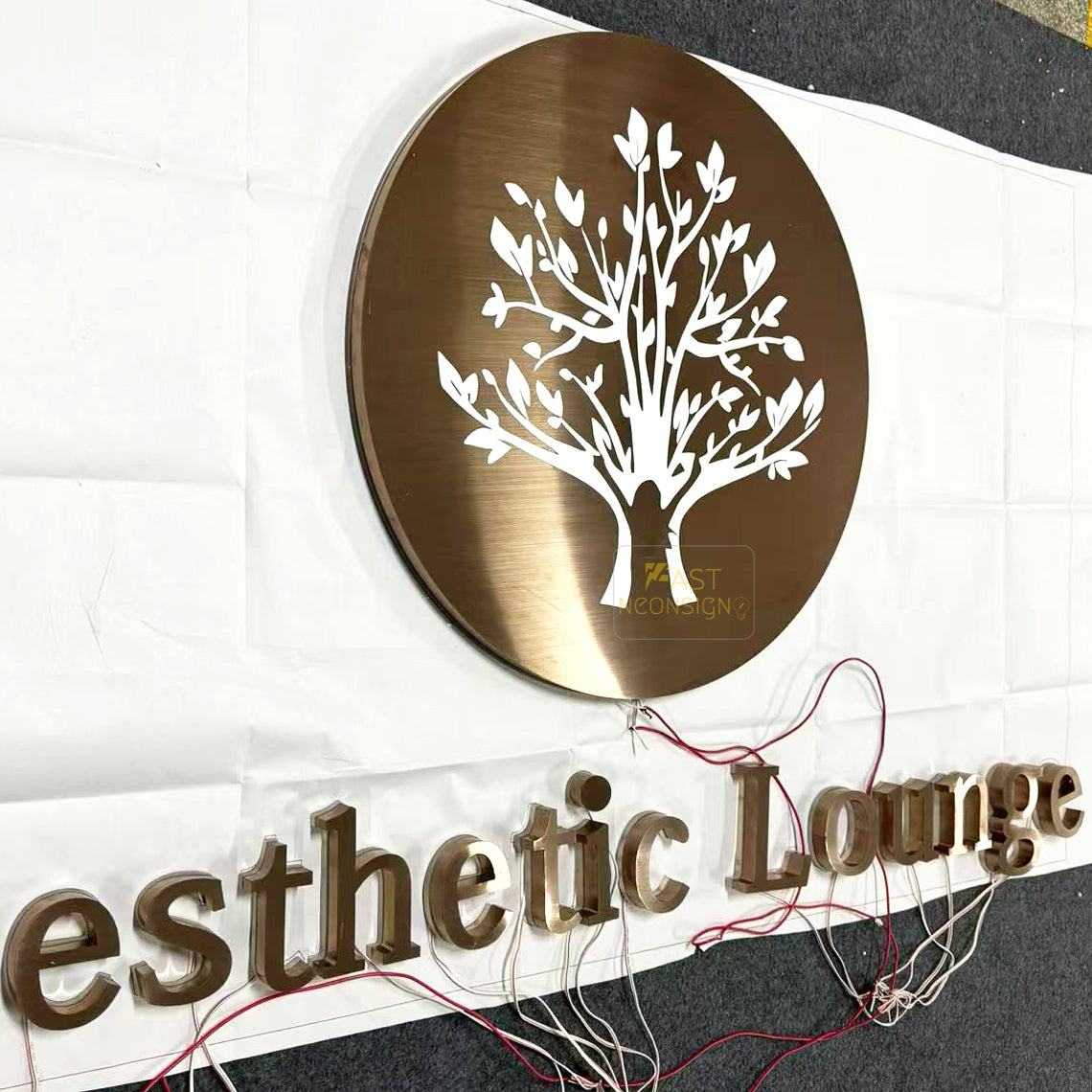 Custom 3D Metal Backlit Sign, Stainless Steel Logo Sign Rose Gold Letter For Business, Interior, Beauty Shop, Nails Salon, Storefront