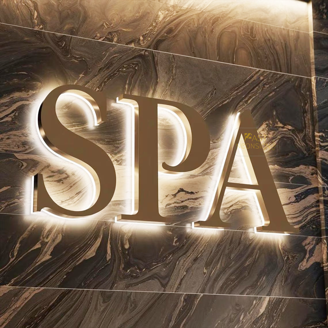 Custom 3D Metal Backlit Sign, Stainless Steel Logo Sign Rose Gold Letter For Business, Interior, Beauty Shop, Nails Salon, Storefront