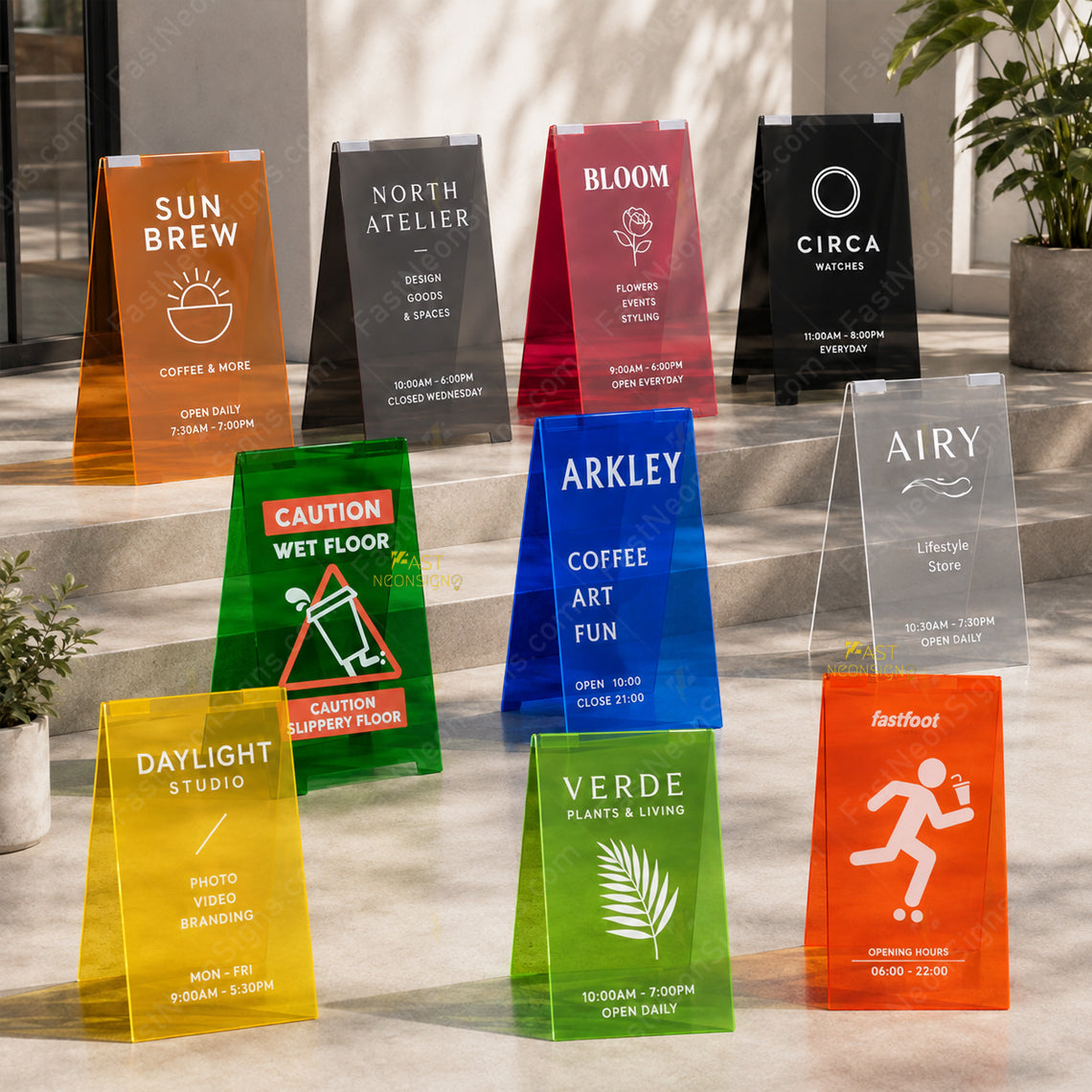 Custom Acrylic A-Frame Business Sign – Colorful Foldable Sidewalk Display with Logo