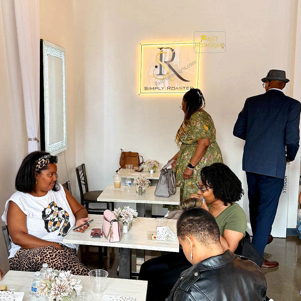 Custom Acrylic Backlit Signs - Square Acrylic Sign with Gold Mirror Logo For Store Front, Beauty Shop, Office