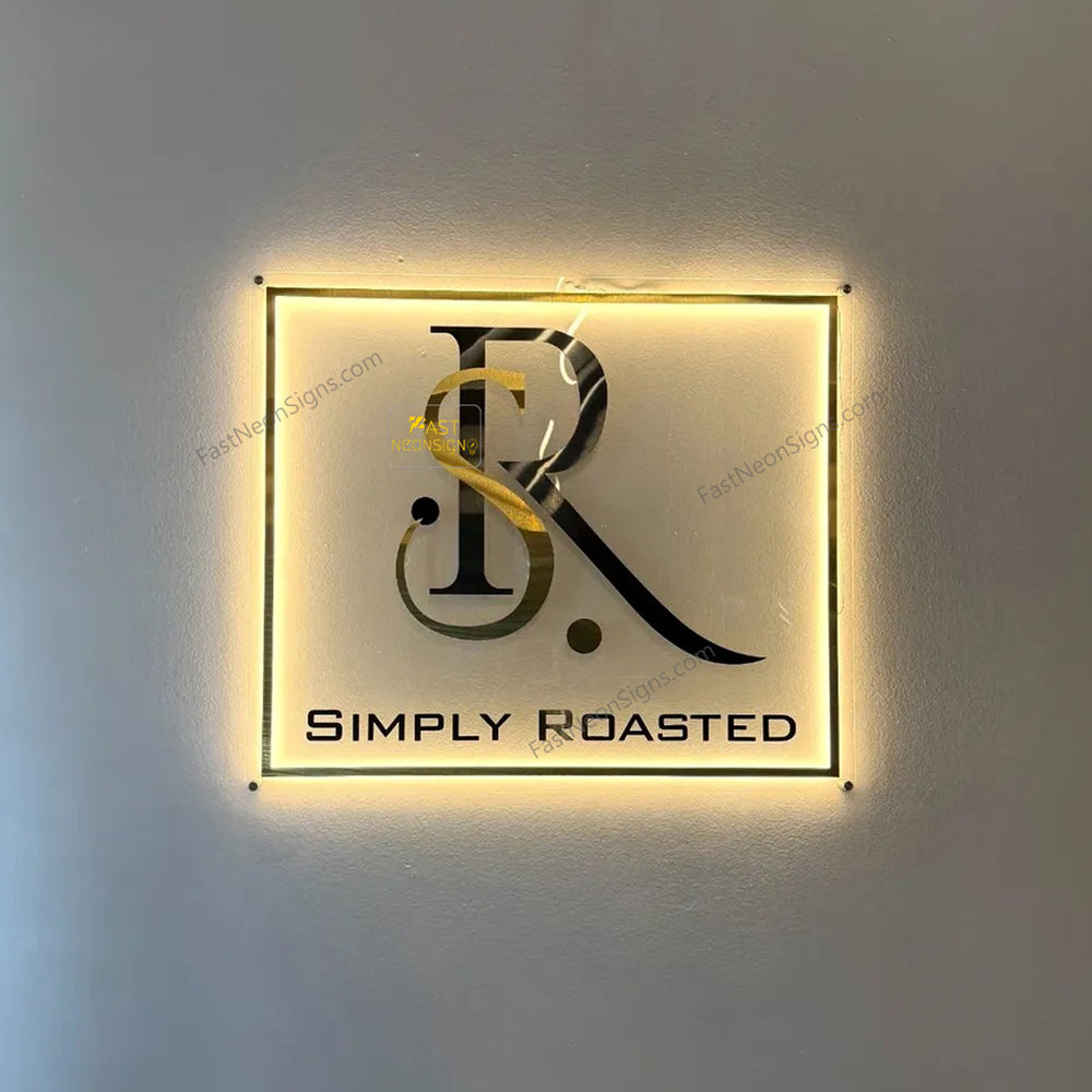 Custom Acrylic Backlit Signs - Square Acrylic Sign with Gold Mirror Logo For Store Front, Beauty Shop, Office