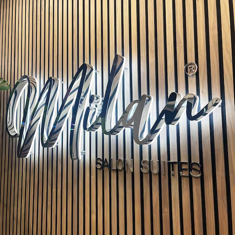 Custom 3D Metal Backlit Sign, Stainless Steel Logo Sign Steel Silver Letter For Business, Interior, Beauty Shop, Salon, Storefront