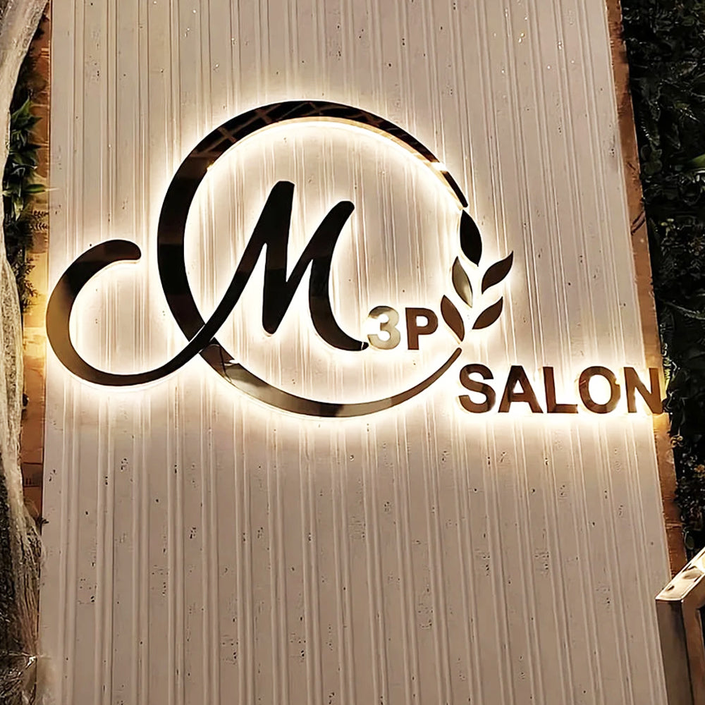 Custom 3D Metal Backlit Sign, Stainless Steel Logo Sign Steel Silver Letter For Business, Interior, Beauty Shop, Salon, Storefront