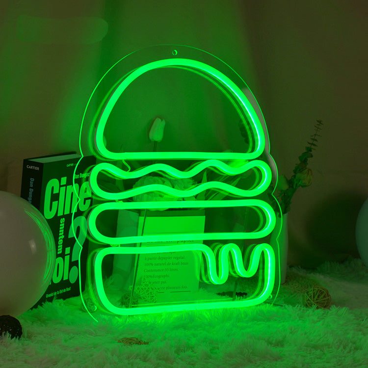 Burger Neon Sign - LED Neon Sign For Gifts, Room Decor, Restaurant, Burger Shop