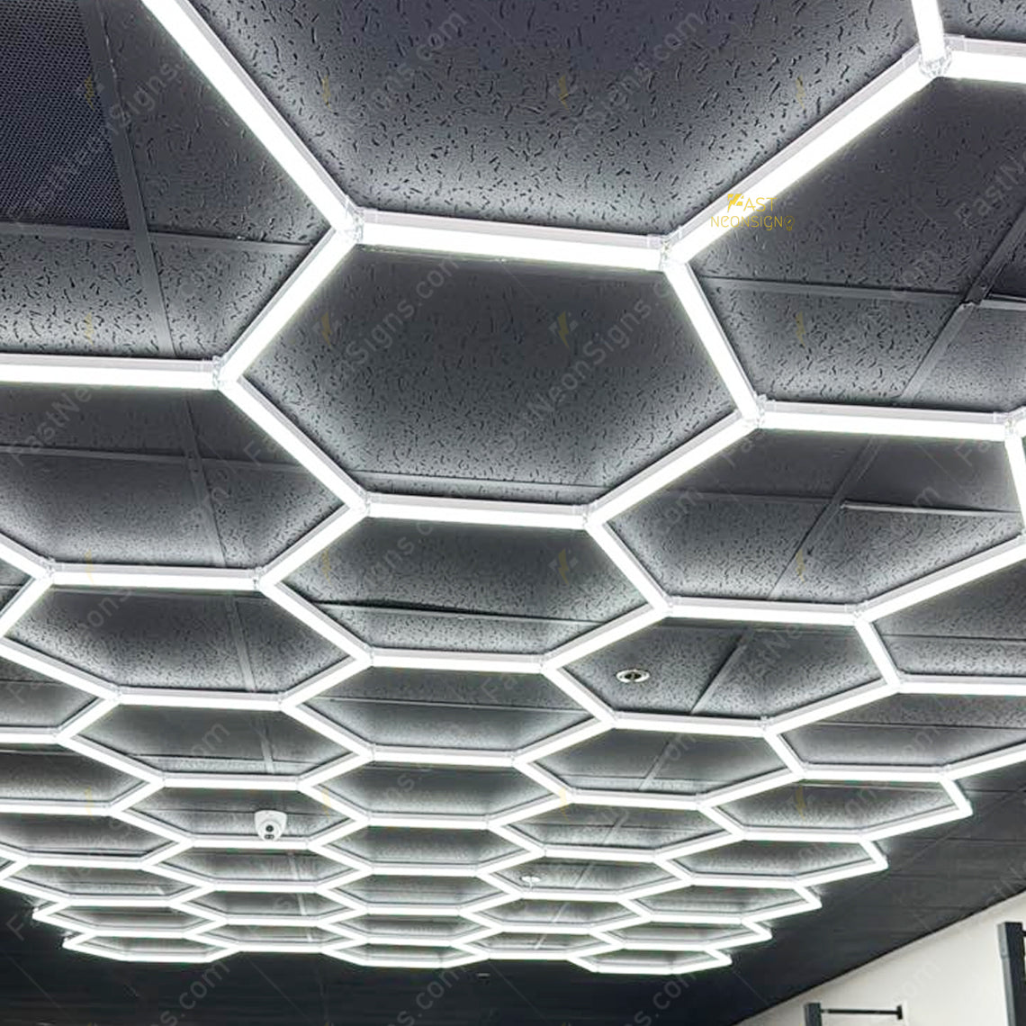 Hexagon LED Garage Lighting System - Cool White Ceiling Lights for Auto Shops