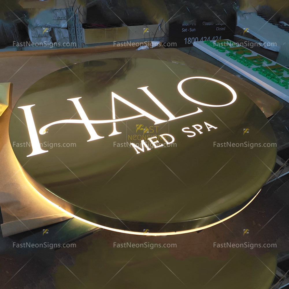 Gold Metal Light Box - Custom Luxury Metal Sign with Internal LED Lighting For Business