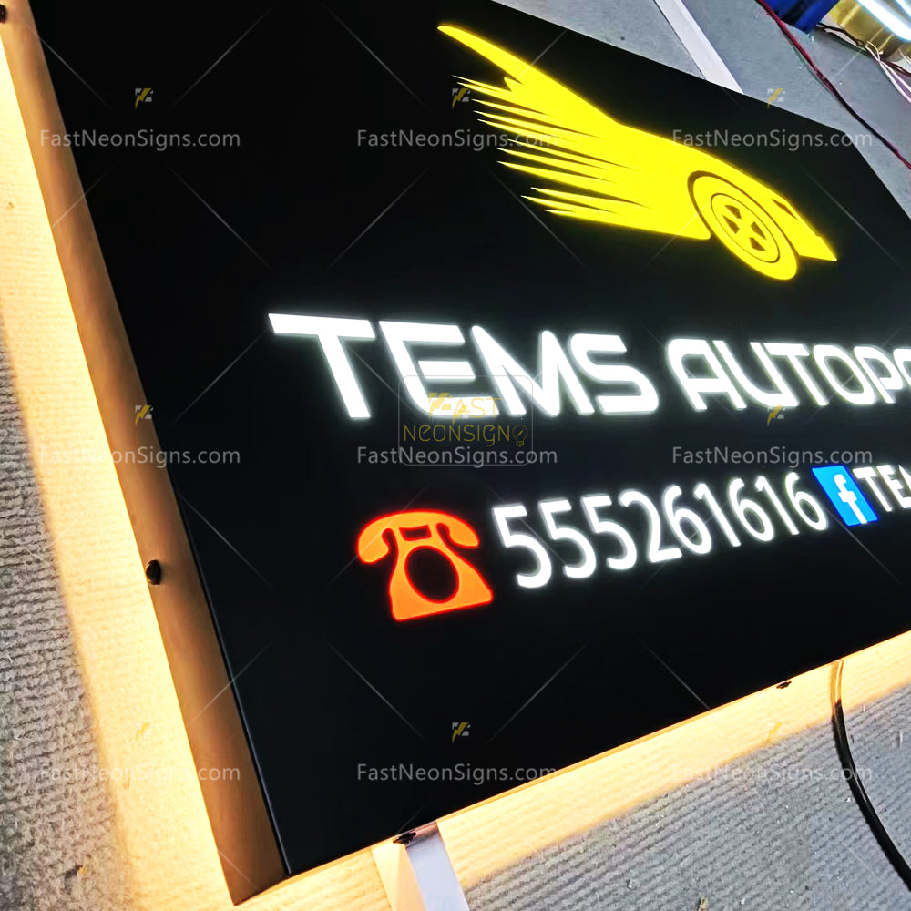 Gold Metal Light Box - Custom Luxury Metal Sign with Internal LED Lighting For Business