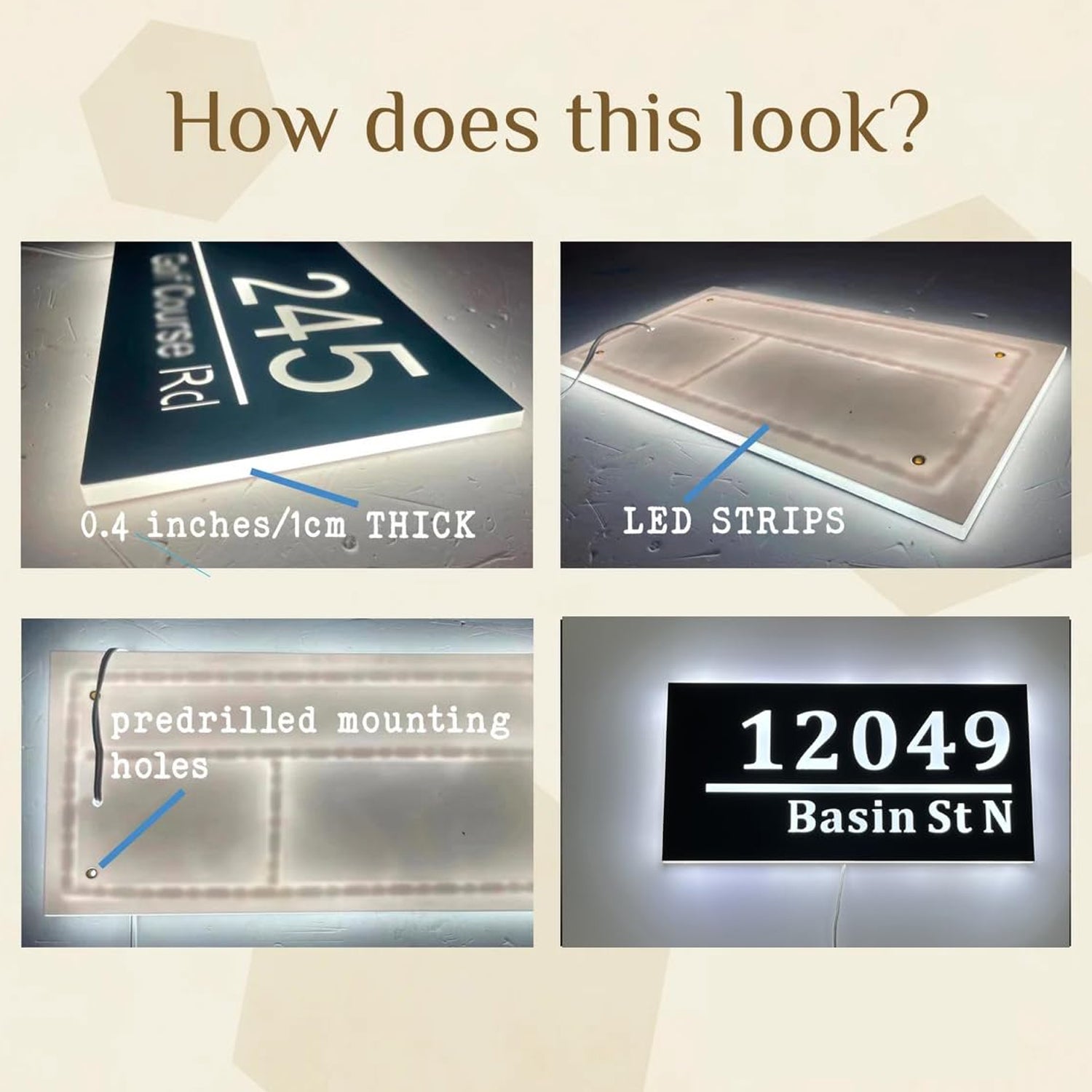 Custom House Number Light Box – Metal Cut Out Address Sign with LED Backlight & Acrylic Panel