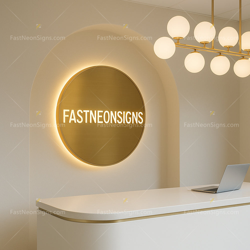 Gold Metal Light Box - Custom Luxury Metal Sign with Internal LED Lighting For Business