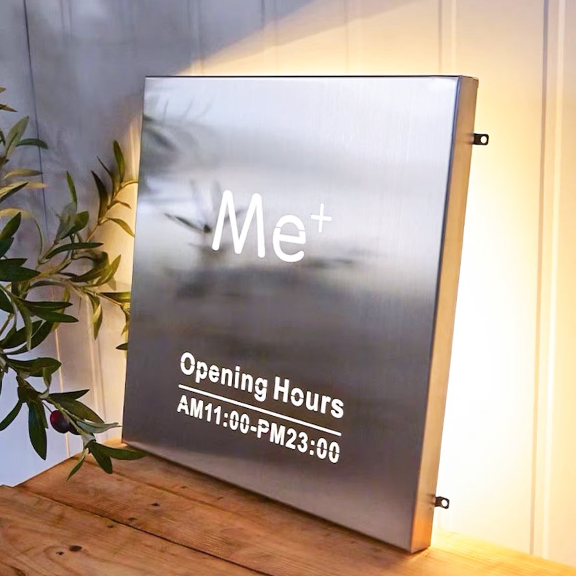 Silver Steel Metal Backlit Sign 3D Light Box Square Shape