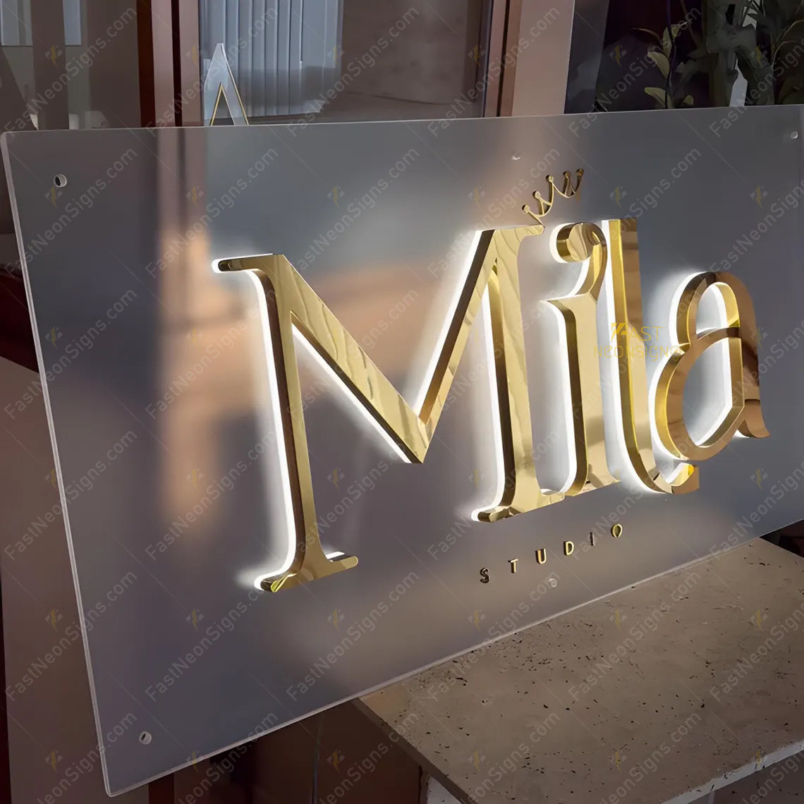 Custom Backlit Metal Channel Letter Sign with Acrylic Back Panel | Luxury LED Storefront Wall Sign for Boutiques, Studios & Cafés