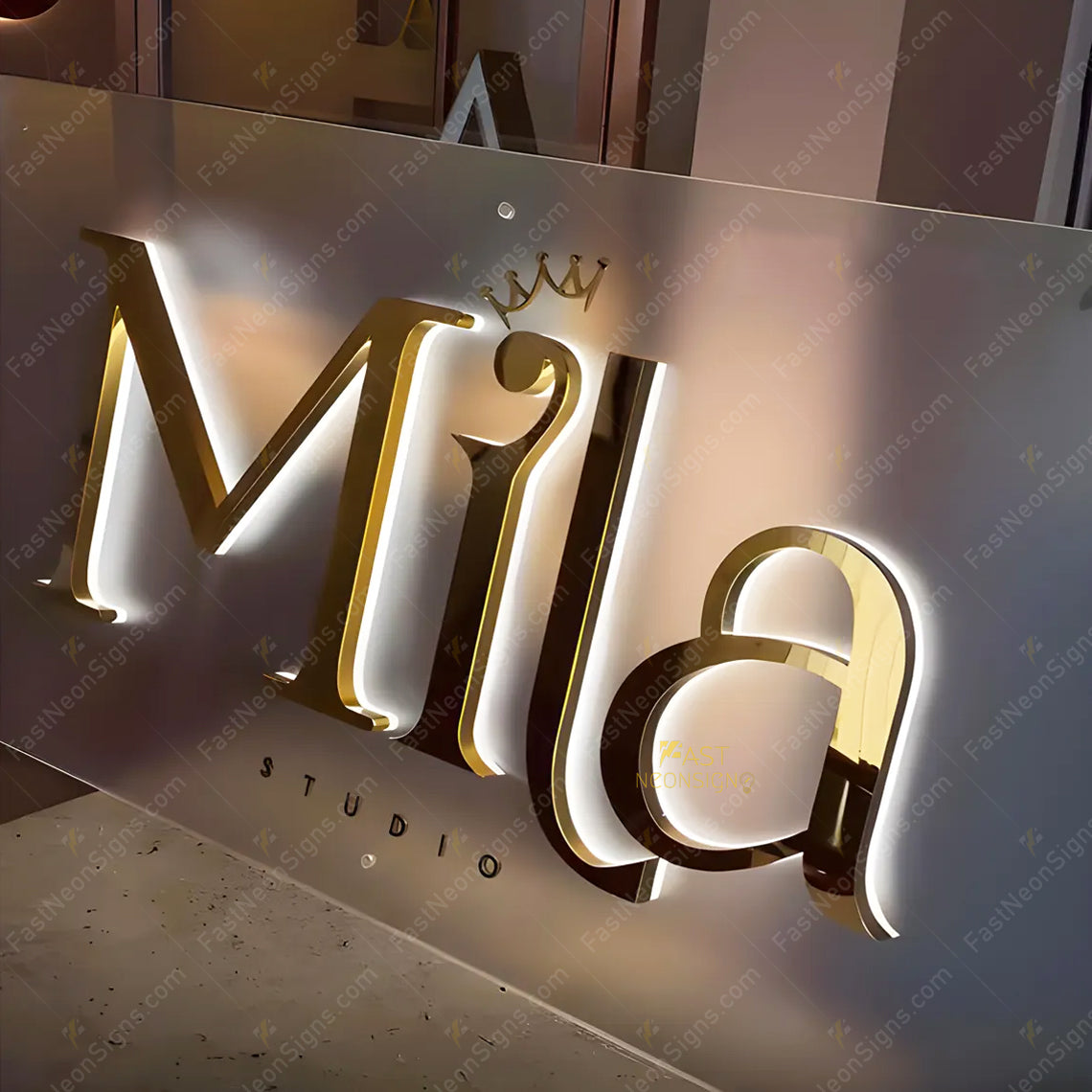 Custom Backlit Metal Channel Letter Sign with Acrylic Back Panel | Luxury LED Storefront Wall Sign for Boutiques, Studios & Cafés
