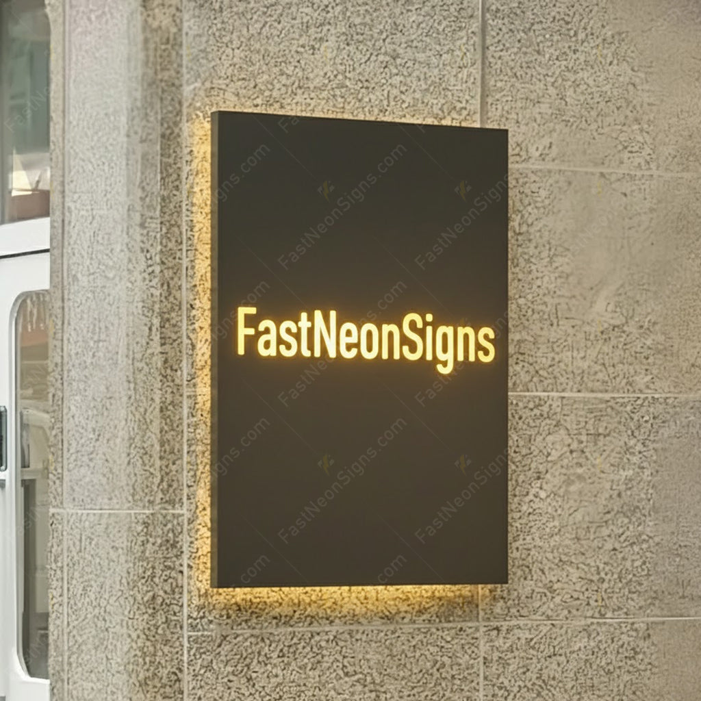 Custom Painted Metal Backlit Sign Box – LED Halo Logo Sign for Commercial Spaces