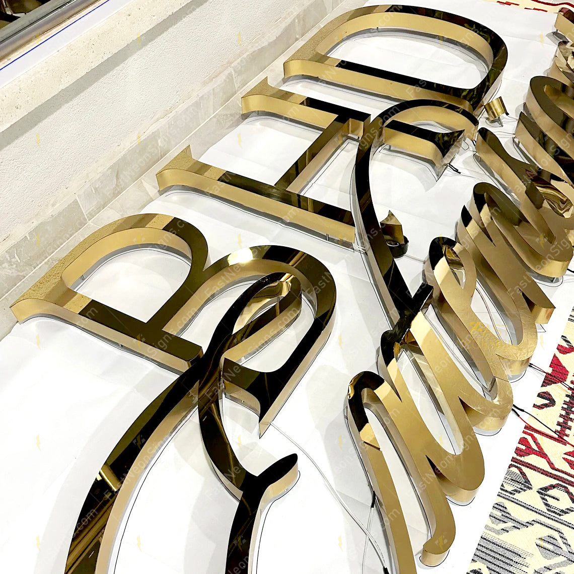 Custom 3D Metal Backlit Sign, Mirror Gold Metal Letter LED Signage For Dental Clinic, Counter-Storefront