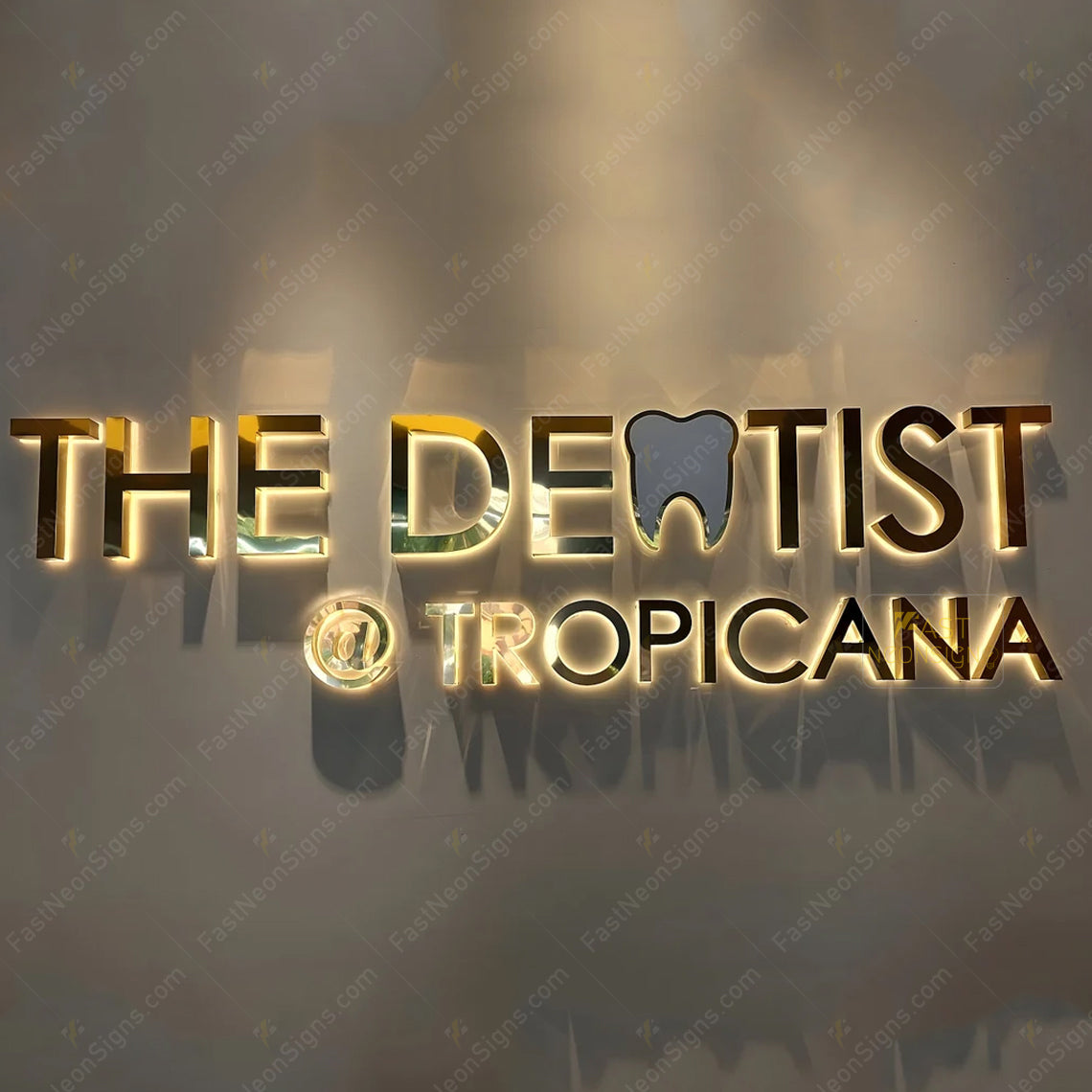 Custom 3D Metal Backlit Sign, Brushed Gold Metal Chanel Letter Signage For Business, Beauty salon, Dental Clinic