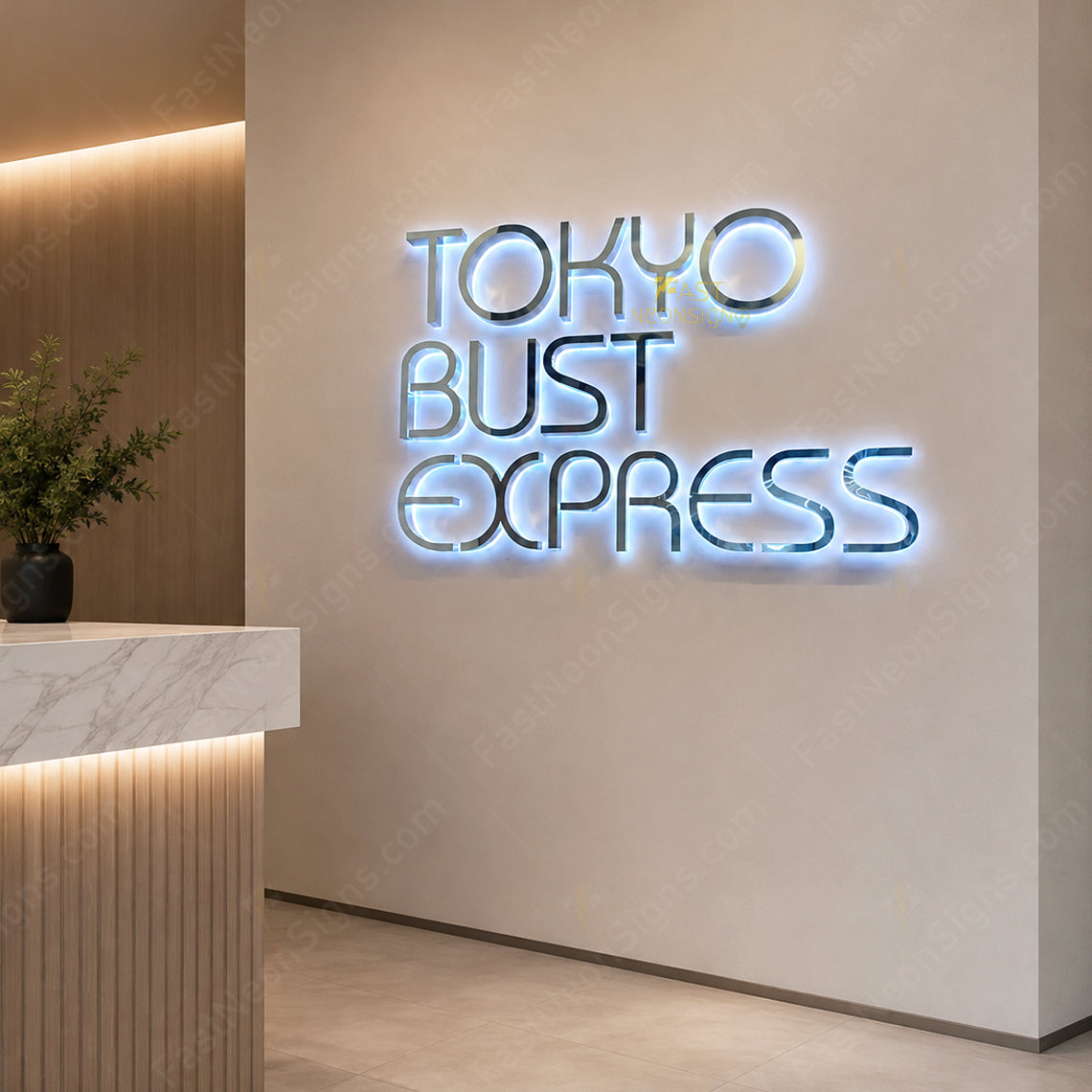 Custom 3D Metal Backlit Sign, Steel Logo Sign Mirror Silver Metal Letter For Business, Beauty Salons, Express